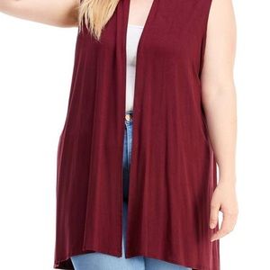 Plus Size Vest With Pockets (Wine Rose)